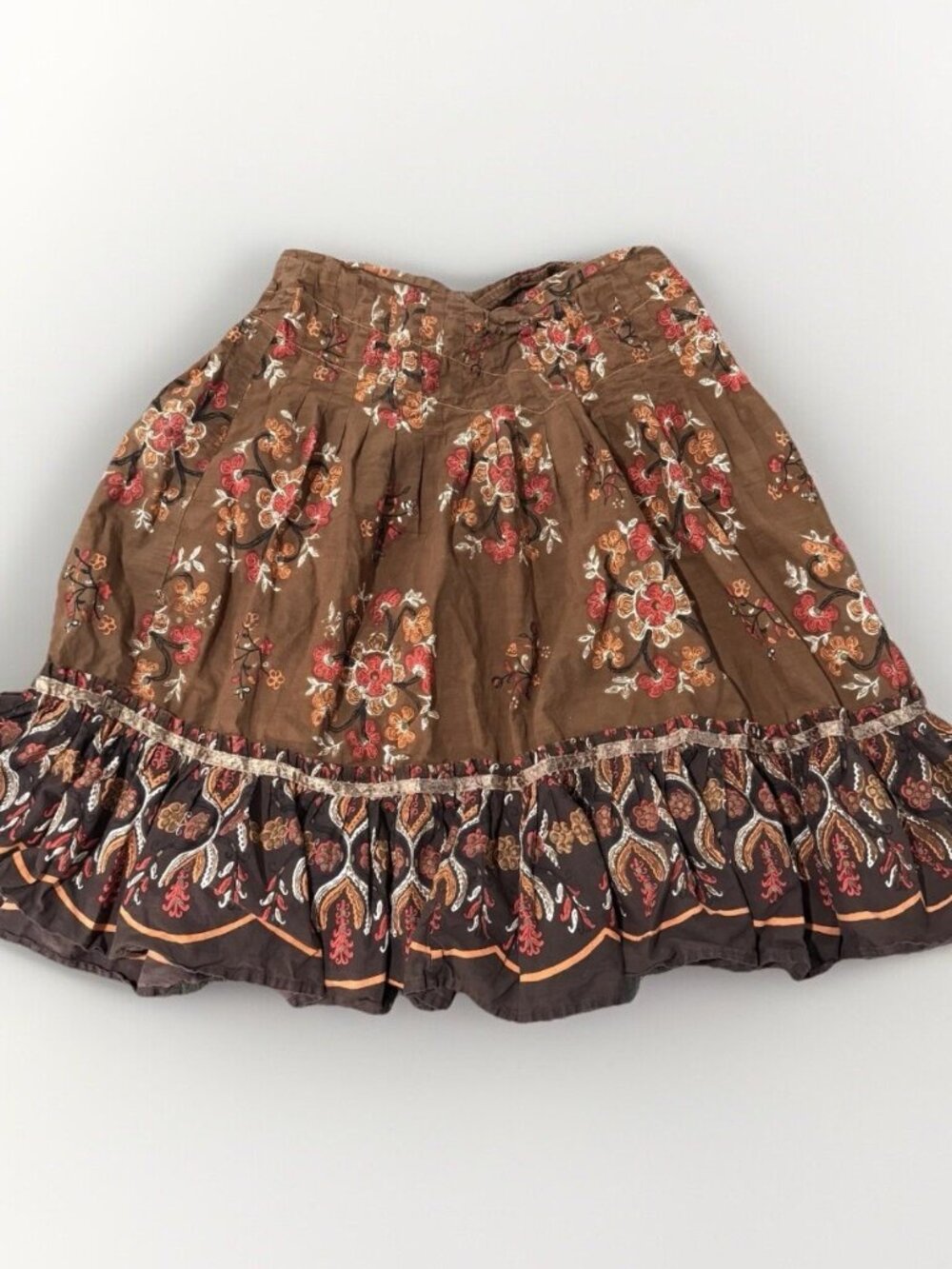 Mix Nouveau Brown Boho Retro A-Line Skirt Size XL Midi 100% Cotton